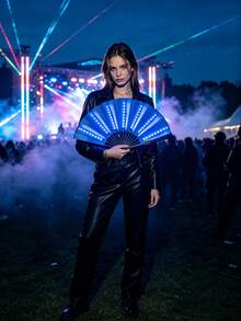 Multi-Color Foldable LED Light-Up Handheld Short Fan, Sweet Fairy Cyberpunk Street Style Decorative Accessory For Weddings, Parties, Music Festivals, Carnivals, Halloween, Stage Performances, Traditional Dance And Photography - View 16