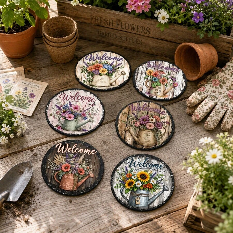 6pcs Floral Pattern Printed Diatomaceous Earth Coasters, Absorbent Beverage Coasters, Coffee Cup Coasters, Mug Coasters, Tea Cup Coasters, Desk Protection Pads, Suitable For Dining Table, Coffee Table, Tea Table, Bar Counter And Office Desk Decoration - Multicolor - View 1