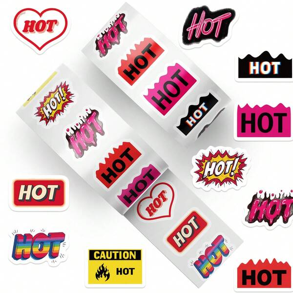 500pcs/Roll American Retro HOT Slogan Stickers, Music Festival Stickers, Multiple Styles Graffiti English Text Stickers, Rainbow Heart Explosion Frame Design, Suitable For Phone Cases, Water Bottles, Notebooks, Luggage, Planner Decoration