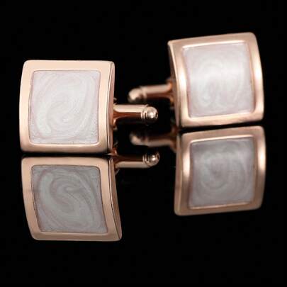 Square Swirl Enamel Cufflinks Rose Gold Frame White Marble Texture Cuff Links Business Wedding Suit Shirt Gentleman Accessories Gift