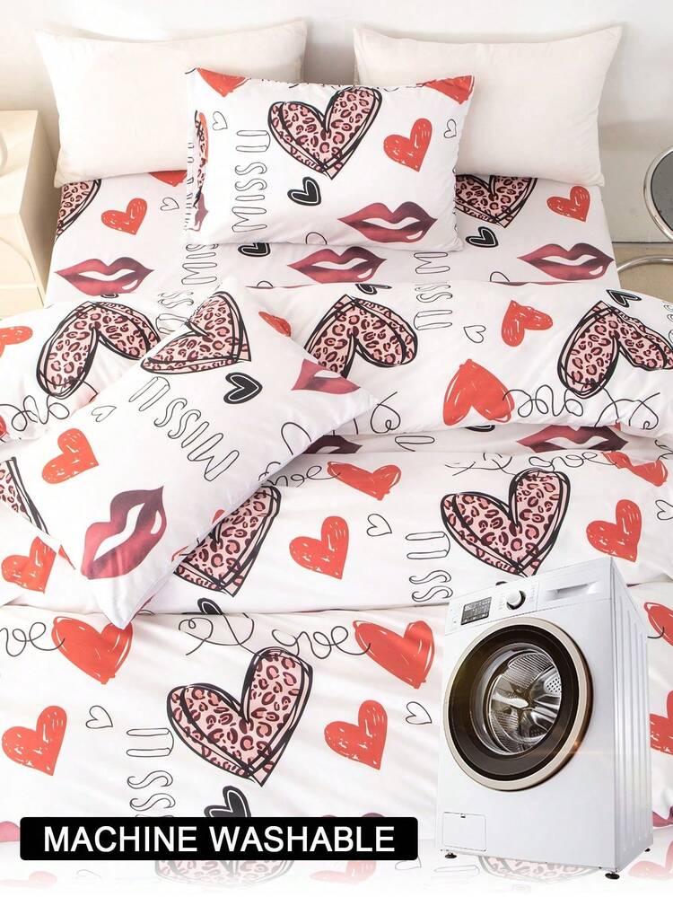 2/3pcs Heart Pattern Duvet Cover Set, Soft Breathable Anti-Pilling All Season Bedding, Without Comforter Insert, Wrinkle-Resistant, Comfortable Sleep, Machine Washable, Suitable For Single/Double/Queen/King Bed, Multiple Colors Available, Bedroom Decor, Valentine's Day Gift - Multicolor - View 10