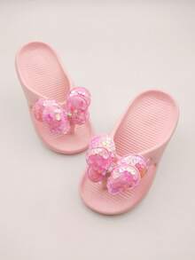 1 Pair Girls Bow Decor Flip Flops, Comfortable Breathable Flat Sandals, Suitable For Indoor/Outdoor Beach Vacation Pool Summer - Pink - View 8