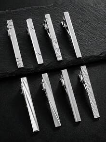 4/8 Pcs Men Classic Silver Tie Clip, 8 Styles Metal Necktie Bar Clasp, Business Wedding Formal Suit Accessory, Gift For Gentleman - Silver - View 1