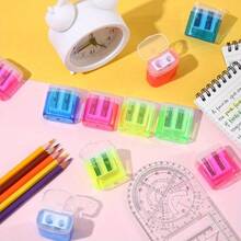 1 pieza Juego de sacapuntas, sacapuntas manual de color aleatorio, diseño compacto de doble orificio portátil, adecuado para estudiantes, aula, oficina en casa, mecánico manual portátil, sacapuntas de color aleatorio - Estilo multicolor aleatorio - Ver 2
