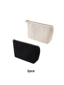 1/2 Set Solid Color Striped Multi-Function Large Capacity Stationery Pouch Student Pencil Case (Fuzzy Style) Back To School Stationery Pencil Bag - Apricot - View 11