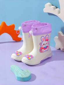 Upgraded Children's Plush Rain Boots, Thick Warm Durable Rubber Boots, Cute Cartoon High-End Rain Boots For Boys & Girls, Elementary Students, Fresh Style, Sturdy & Practical - White - View 2
