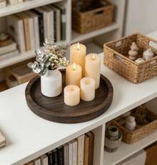 Wooden Candle Holder Tray, Round Serving Decorative Tray For Coffee Table Bedroom Living Room Home Decor - Brown - View 7