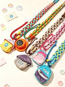 New Cute Colorful Dream Magic Hat Coin Purse With 6-Strand Braided Phone Lanyard, Adjustable Crossbody Anti-Loss Outdoor Accessory - Pink Grey Rose - View 5