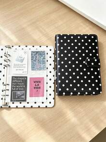 A5 Polka Dot Idol Photo Card Storage Album 4-Pocket Pages 6-Ring Cute Card Storage Book Photo Storage Album PU Leather Cover Collector Grade 2x3 Inch Photo Cards/Trading Cards Compatible (Pink/Black/White/Blue/Red) - Rectangle - View 1