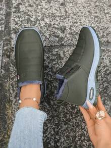 Autumn/Winter Warm Women's Shoes, Unisex Snow Boots, Slip-On Soft Sole Comfortable Casual, Size Runs Small - Army Green - View 2