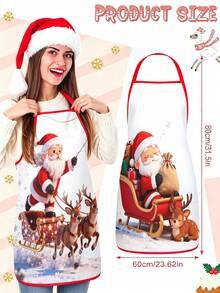 4PCS Christmas Mrs. Claus Apron Set, Funny Santa Costume Print Adjustable Waterproof Kitchen Apron, Holiday Cooking Apron Gift For Women - Multicolor - View 3