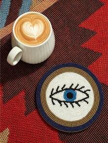 Bohemian Handmade Bead Round Coaster, Evil Eye Lips Cactus Palm Tree Pattern Decorative Drink Cup Mat, Heat Resistant Waterproof Table Protector For Coffee Tea Mug Home Kitchen Cafe Desktop Decor - Multicolor - View 9