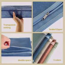 1pc A4 Size Double Layer Mesh Zipper Storage Bag, Made Of Breathable Transparent Nylon Material, Equipped With Sturdy Zipper And Handle, Suitable For Stationery, Paper, Books, Craft Materials, Equipment And Snacks - Color-Coded Classification For Easy Organization - Multicolor - View 5