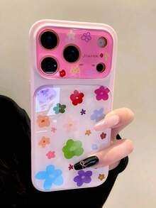 Cute Colorful Dopamine Flower Star Bow Phone Case, Instantly Transform Into 17 Series, Compatible With IPhone 17 Pro Max, 16, 15, 14 Pro Max, Artistic Large Window Shock-Proof Protective Cover - Pink - View 2