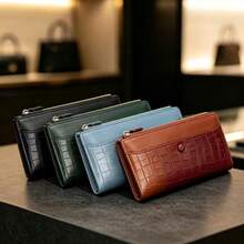 Women's Long Wallet, Crocodile Embossed Large Capacity Multifunctional Snap Button Purse, Zipper Multi-Card Slot Clutch - Multicolor - View 2
