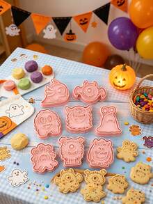Halloween Cartoon Cookie Cutter Pumpkin Ghost DIY Frosting Cookie Baking Tools 8PCS - Multicolor - View 4