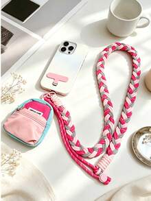 New Cute Colorful Dream Magic Hat Coin Purse With 6-Strand Braided Phone Lanyard, Adjustable Crossbody Anti-Loss Outdoor Accessory - Pink Grey Rose - View 1