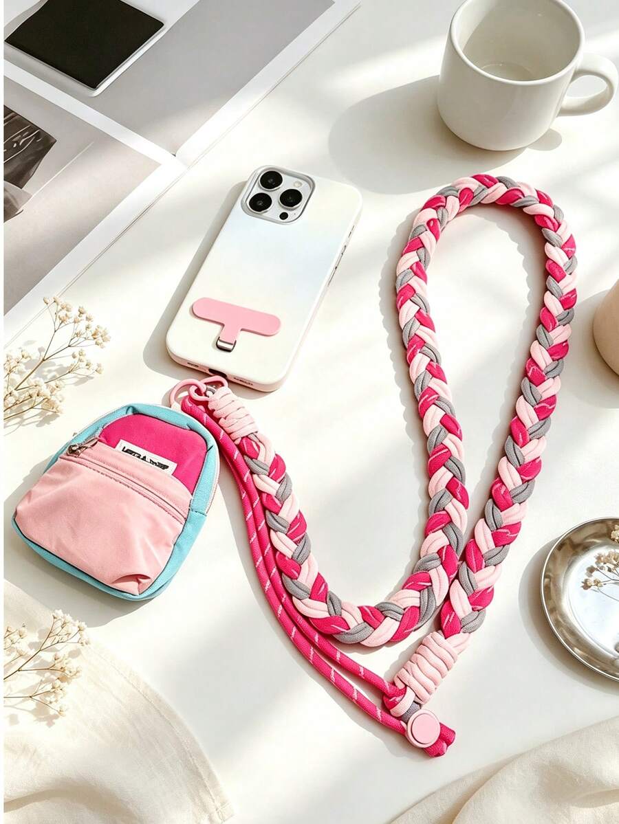 New Cute Colorful Dream Magic Hat Coin Purse With 6-Strand Braided Phone Lanyard, Adjustable Crossbody Anti-Loss Outdoor Accessory - Pink Grey Rose - View 1
