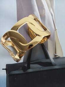 Artistic Starfish Heart Feather Leaf Flower Stripe Shape Exaggerated Thick Stackable Stainless Steel Open Adjustable Size Gold Bracelet Modern Sculpture High Street Fashion Cuff Clothing Accessory - Gold Bracelet - View 11