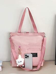 Ins Canvas Tote Bag For Women Students, Korean Style Crossbody Bag, Large Capacity, Fashionable Versatile Shoulder Handbag, Tutoring Bag - Pink - View 3