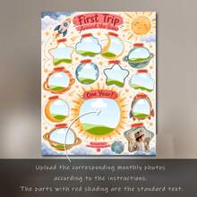 1pc First Trip Around The Sun 1st Birthday Photo Board Space Milestone Poster 12-Month Collage Custom Poster, Bedroom Decor For Adults, Customized Wall Art, Pictures Custom Photo, Customizable Things, Room Decor, Optional Frame. - Multicolor - View 2