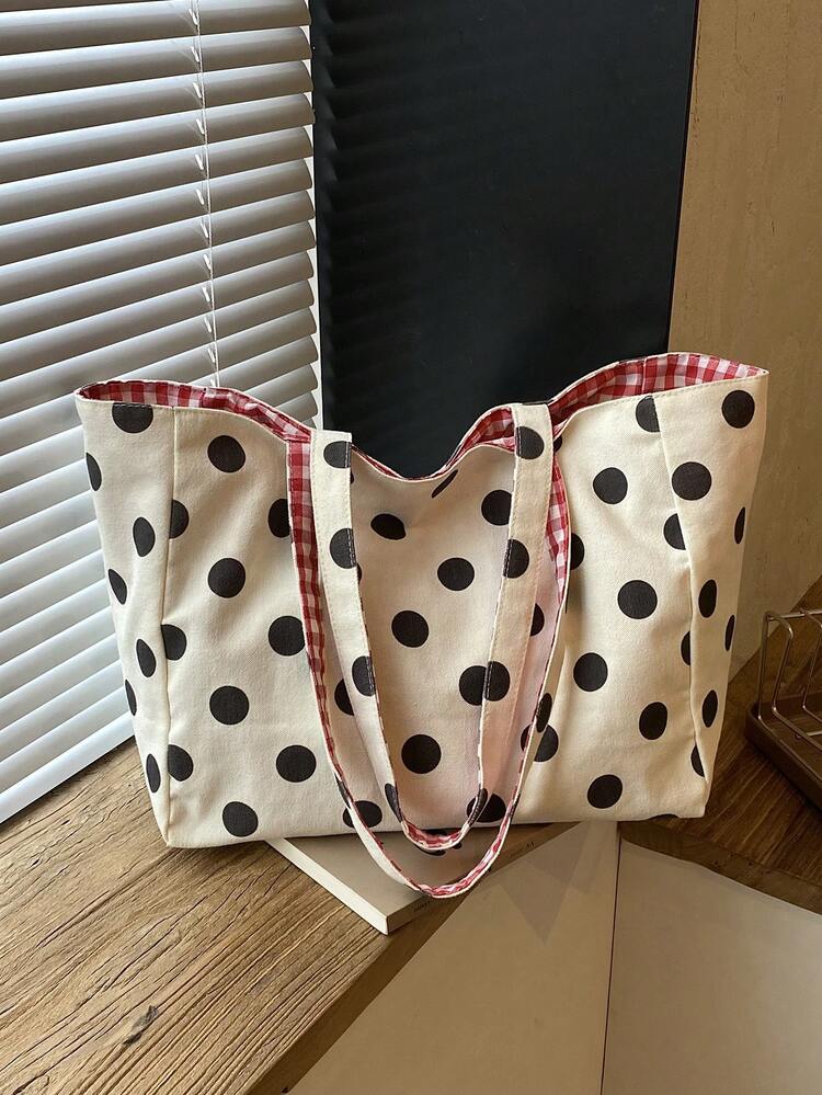 Fashion Polka Dot Tote Bag Black And White Dots Women's Large Bag - White - View 3