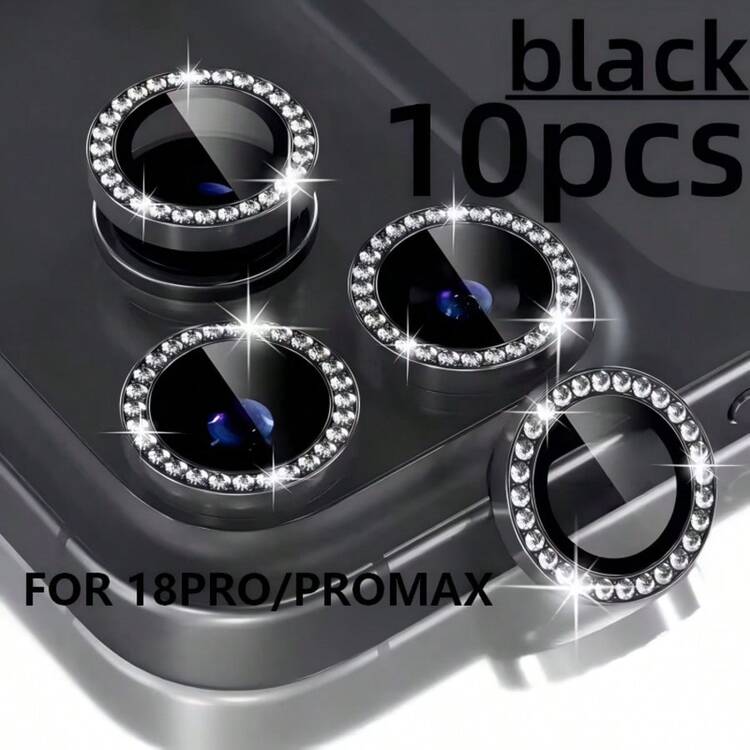 10PCS Diamond Eagle Eye Lens Film Compatible With Apple 11/12/12Mini/11Pro/11ProMax/12Pro/12ProMax/13/13Mini/13Pro/13ProMax/14/14Plus/14Pro/14ProMax/15/15Plus/15Pro/15ProMax/16/16Plus/17/16Pro/16ProMax/16E/SE4/17E/17Pro/17Promax/17Air/18PRO/18PROMAX Sparkling Diamond Fashion New Niche Lens Film Premium Lens Cover Rear Camera Protection Ring, Essential Gift, Explosion-Proof Anti-Scratch, High-Definition Lens Protection. - Black - View 22