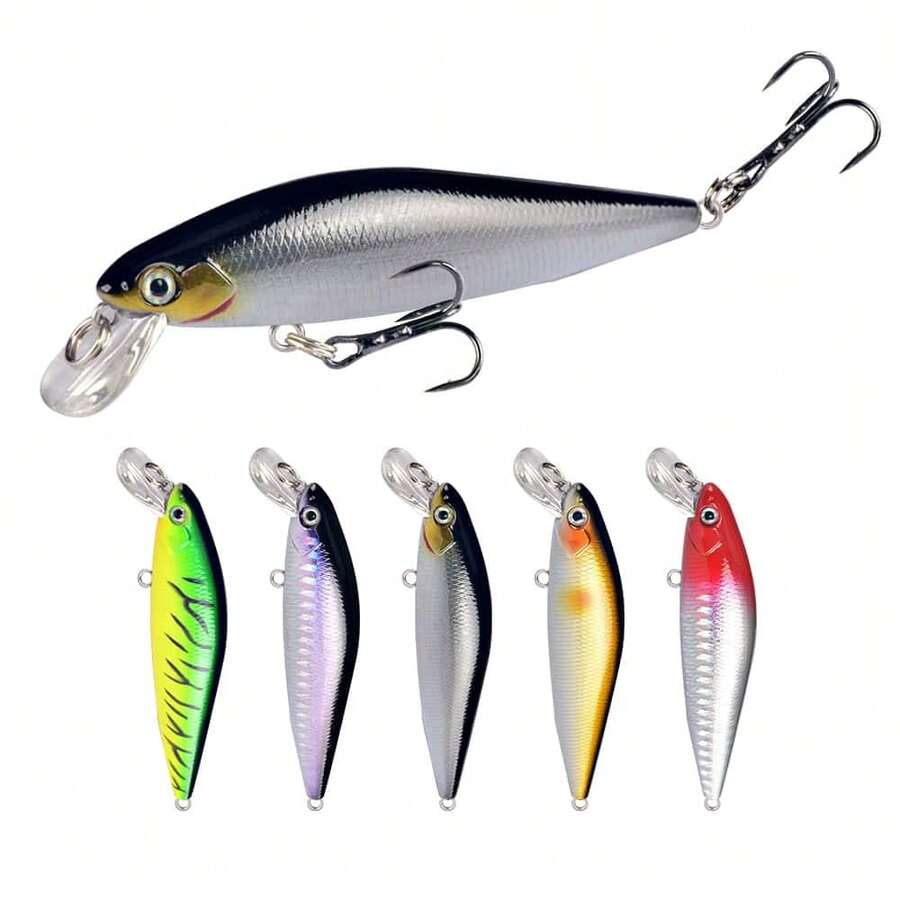 Set Umpan Ikan Kecil Mengapung 5 Buah, Umpan Keras Reflektif Bionik, Kombinasi Umpan Pancing Ikan Bass Air Tawar untuk Lemparan Jauh - MultiWarna - View 1