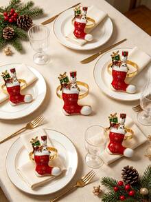 12pcs/6PCS/2PCS Christmas Painted Rhinestone Napkin Rings, Assorted Exquisite Christmas Napkin Rings, Christmas Home Party Table Decor Metal Napkin Rings, Christmas Restaurant Hotel Party Decor - Multicolor - View 24