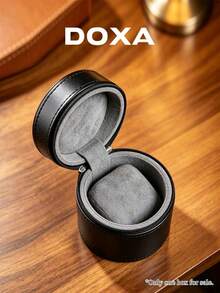 DOXA 縫線圓筒手錶收納袋，附金屬拉鍊，迷你懷錶盒，適合戶外使用與節日包裝，不含手錶 - 黑色 - 查看 3
