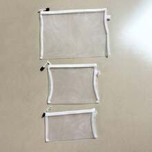 1pc/3pcs Transparent Zipper Mesh Bag 3 Sizes Waterproof Plastic Storage Pouch With Secure Zipper Suitable For Stationery Storage, Travel And Office Supplies And Puzzle Storage Durable Reusable Zipper Bag, Travel Organizer Bag, Sturdy Zipper Storage Sorting Bag Transparent Mesh Zipper Bag Storage Tool Cosmetic Storage Bag Back To School Season Essential Home Storage - White - View 11