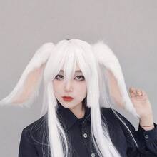 1件裝逼真動物耳朵髮箍,Cosplay 動漫展萬聖節聖誕節新年生日主題派對表演道具髮飾,毛絨兔耳朵髮箍 - A - 查看 4