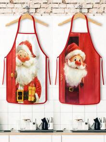 4PCS Christmas Mrs. Claus Apron Set, Funny Santa Costume Print Adjustable Waterproof Kitchen Apron, Holiday Cooking Apron Gift For Women - Multicolor - View 10