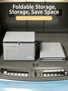 1pc Foldable Zipper Storage Box, Can Be Laid Flat When Not In Use To Save Space, Suitable For Car Trunk, Wardrobe And Bedroom Miscellaneous Storage - A - View 4