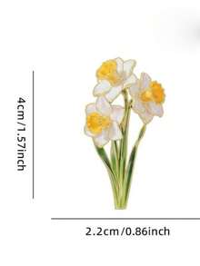 Elegant 3-Stem Narcissus Flower & Leaf Enamel Brooch, Suitable For Shirts, Dresses, Canvas Bags, Decorative Accessory - A - View 5