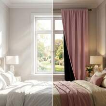 Einzelteil Rosa Verdunkelungsvorhang, thermisch isoliertes Futter, leichtes Polyester mit Stangendurchzug, Schlafzimmer, Wohnzimmer, Küchendekoration, Sommeressentiell, geeignet für alle Jahreszeiten - Pink - Übersicht 4