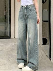 Teen Girl's Loose Washed Wide Leg Denim Pants, Versatile For Daily Wear - Light Wash - View 2