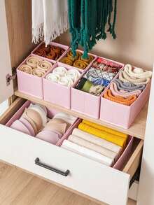 Pink Foldable Lidless Underwear Storage Box, Suitable For Wardrobe, Dress, Drawer Divider, Also As Underwear And Cosmetics Storage Basket, Applicable For Home, Room, Autumn Bedroom Decor, Holiday Bedroom Decor - Pink - View 3