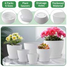 1pc/Set 7.48-5.91 Inch Plastic Flower Pot With Tray, Drainage Hole Planting Pot, Vertical Stripe Design, Lightweight And Space-Saving, Suitable For Desktop, Office, Living Room, Balcony And Home Decor - Multicolor - View 6