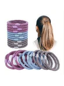 12pcs Women's Elastic Ponytail Hair Ties, Multi-Strand Braided Design, Round, Suitable For Thick And Long Hair (Multi-Color) - Multicolor - View 6