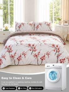 2/3pcs Plum Blossom Pattern Duvet Set, Ultra-Soft Breathable Microfiber For All Seasons. Washable, Pill/Shrink/Wrinkle Resistant. Fits INS & Country Styles, King/Queen/Full/Twin. Great For Home, Dorm, Apartment, Guest Room, Rentals & Gifts. - Multicolor - View 10