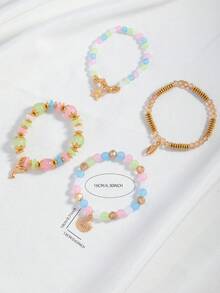 4pcs Ocean Style Cartoon Faux Shell Beaded Bracelets, Bohemian Woven Dolphin & Starfish Faux Shell Bracelets - Multicolor - View 5