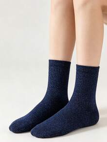 1/5/10 Paar Unisex Marineblau Glänzendes Gold & Silber Lurex Mittelhohe Socken, Bequem Hohe Elastizität, Geeignet für Pendeln, Ganzjähriges Tragen, Feuchtigkeitsableitend, Atmungsaktiv - marineblau - Übersicht 9
