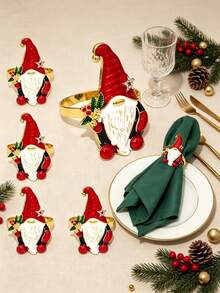 12pcs/6PCS/2PCS Christmas Painted Rhinestone Napkin Rings, Assorted Exquisite Christmas Napkin Rings, Christmas Home Party Table Decor Metal Napkin Rings, Christmas Restaurant Hotel Party Decor - Multicolor - View 10