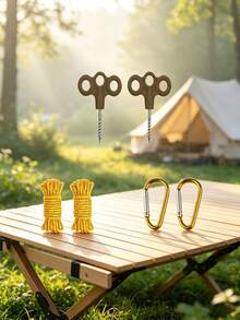 Multi-Piece 3-Prong Spiral Tent Stakes Set With Ropes And Clips, Camping Ground Anchor Kit - Multicolor - View 4