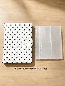 A5 Polka Dot Idol Photo Card Storage Album 4-Pocket Pages 6-Ring Cute Card Storage Book Photo Storage Album PU Leather Cover Collector Grade 2x3 Inch Photo Cards/Trading Cards Compatible (Pink/Black/White/Blue/Red) - Rectangle - View 12