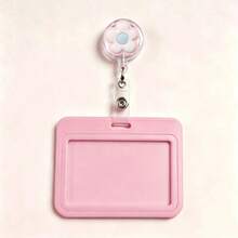 1 Set Exquisite Dopamine Pink Floral Nurse ID Badge Retractable Reel Clip With Horizontal Slide Card Holder, Gift For Doctors, Nurses, Teachers, Students, Office Staff - D - View 1