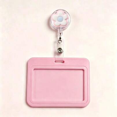 1 Set Exquisite Dopamine Pink Floral Nurse ID Badge Retractable Reel Clip With Horizontal Slide Card Holder, Gift For Doctors, Nurses, Teachers, Students, Office Staff