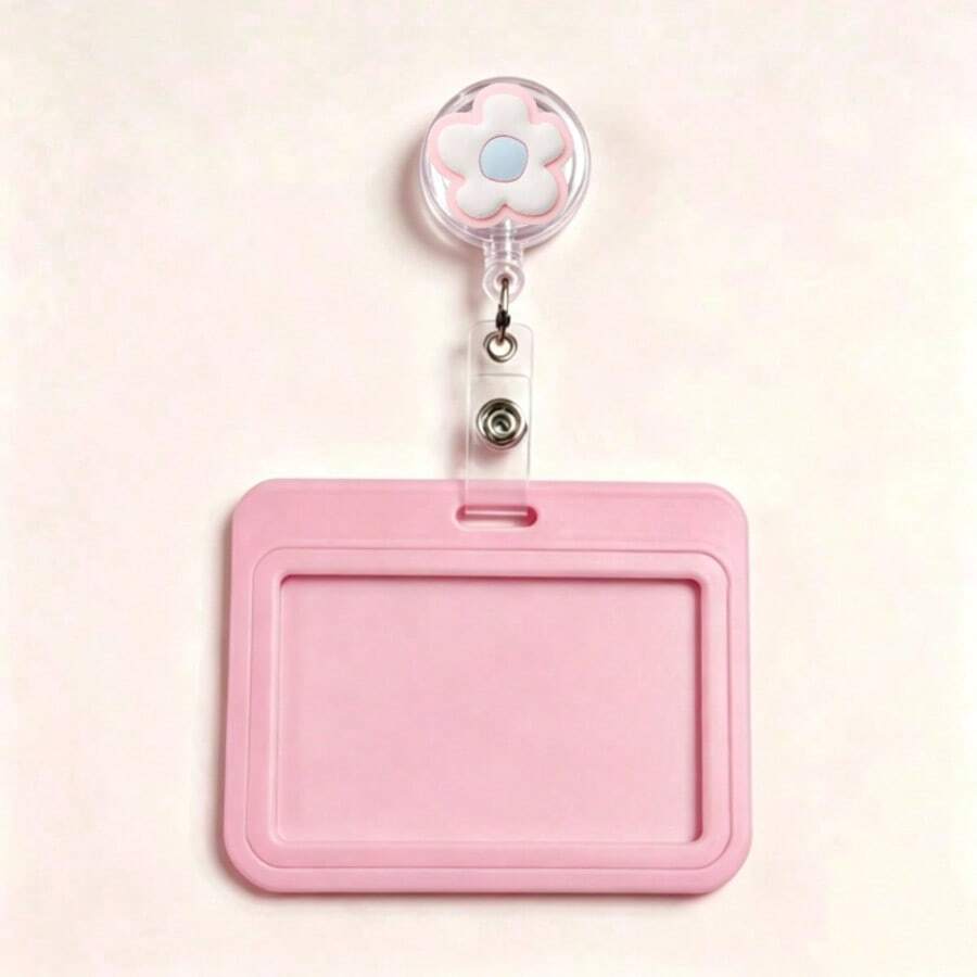 1 Set Exquisite Dopamine Pink Floral Nurse ID Badge Retractable Reel Clip With Horizontal Slide Card Holder, Gift For Doctors, Nurses, Teachers, Students, Office Staff - D - View 1