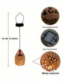 2pcs Solar Hanging Lights, Hummingbird Silhouette Projection Lights, Moroccan Style Metal LED Solar Lights, Warm Light Projection Pattern, Suitable For Garden, Yard, Porch, Balcony, Pathway, Christmas Decoration, Christmas Gift, Best Gift For Family And Friends. - Hummingbird Pendant Light - View 3